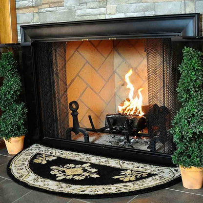 44" Half Round Noir Jardin Fireplace Rug