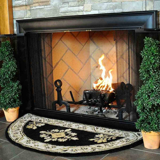 44" Half Round Noir Jardin Fireplace Rug