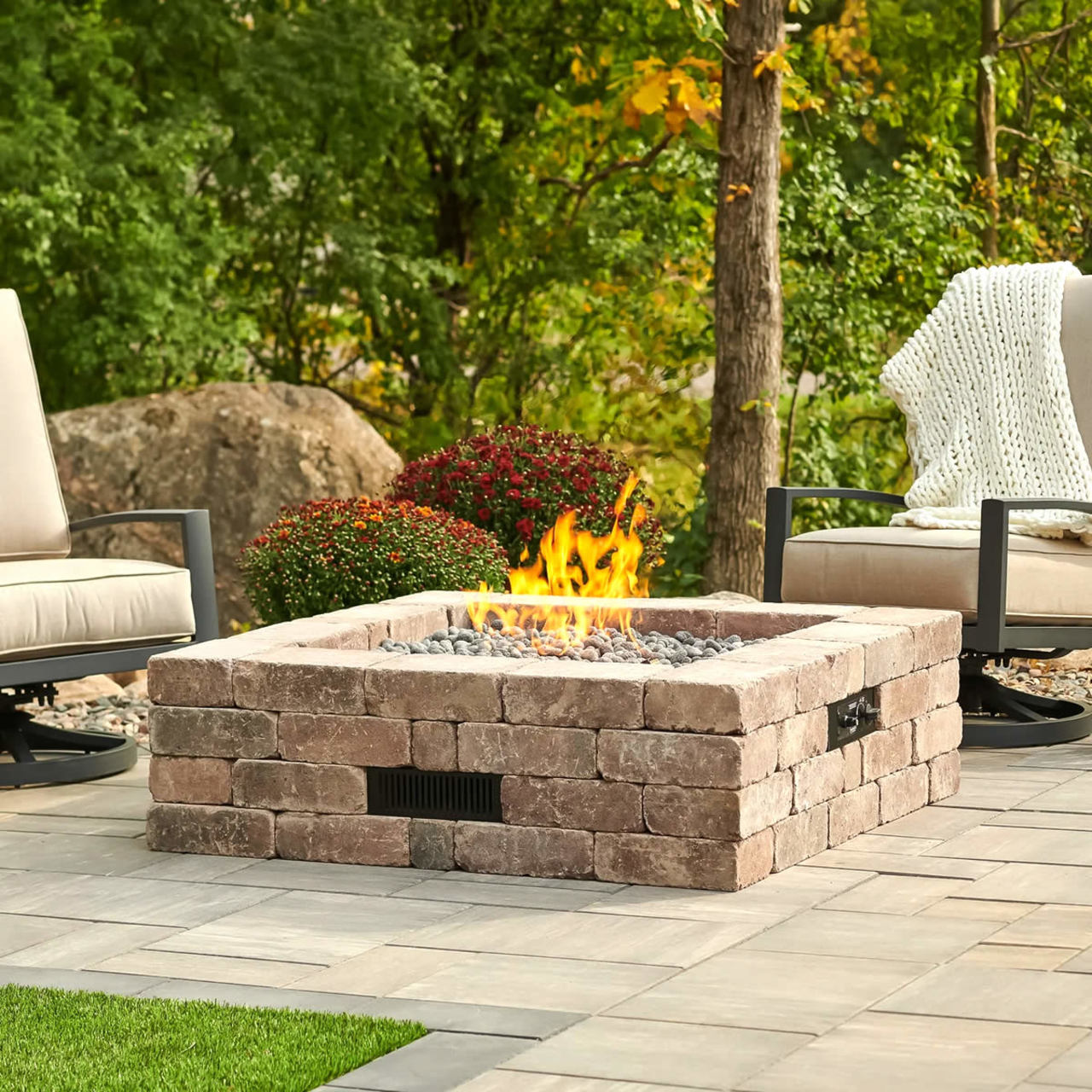 Outdoor Greatroom Bronson Block Square/Round Gas Fire Pit Kit - BRON5151-K/BRON52-K