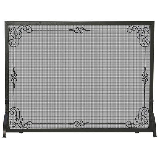 Single Panel Black Wrought Iron Screen with Decorative Scroll