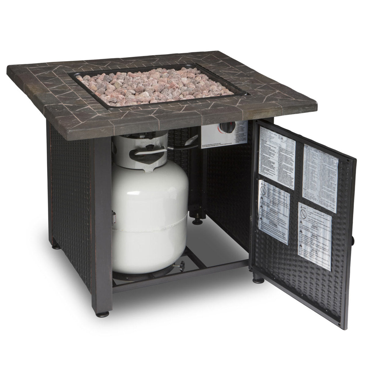 LP Gas Outdoor Fire Pit w/ 30" Resin Tile Mantel - Brown