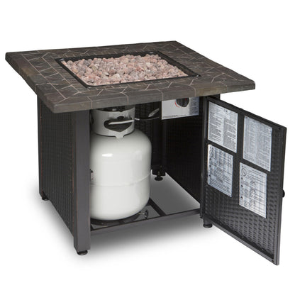 LP Gas Outdoor Fire Pit w/ 30" Resin Tile Mantel - Brown