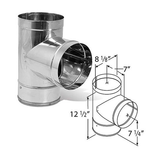 8" DuraBlack Stainless Steel Tee with Clean-Out Cap