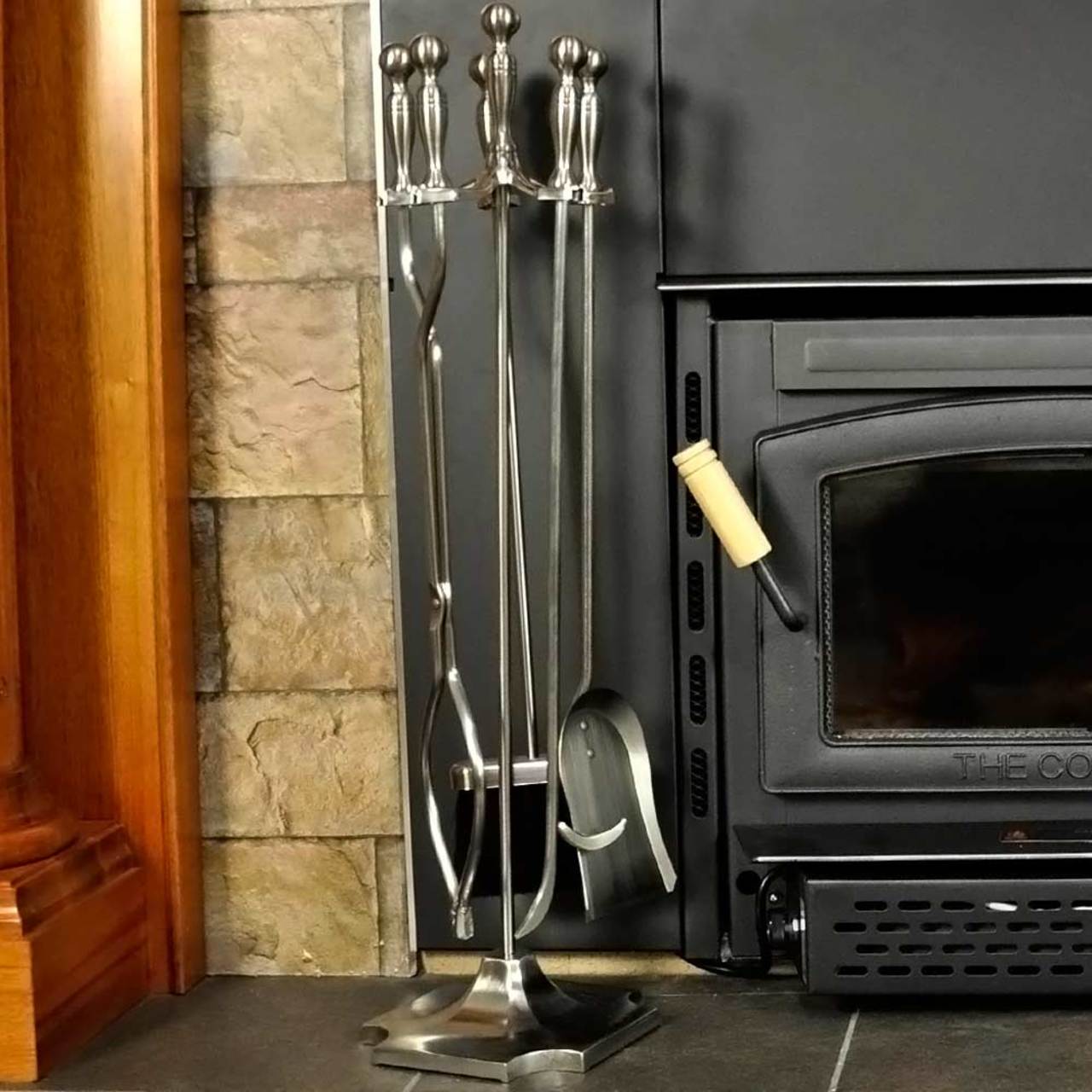 5 Piece Satin Pewter Fireplace Tool Set - F-7547