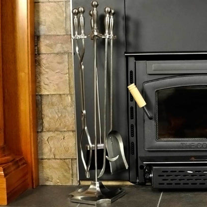 5 Piece Satin Pewter Fireplace Tool Set - F-7547