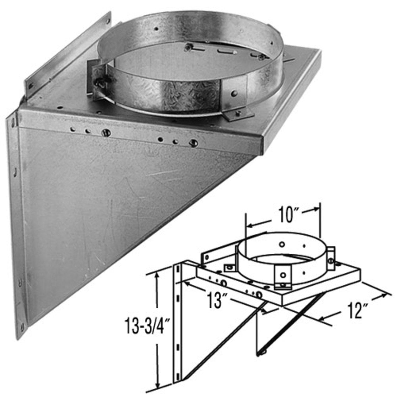8" DuraTech Adjustable Galvanized Tee Support Bracket - 8DT-TSB
