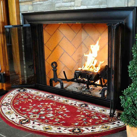 56" Half Round Burgundy Oriental Fireplace Rug