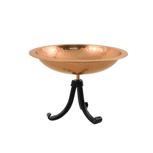 13" Hammered Copper Birdbath with Tripod Stand