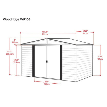 Woodridge 10' x 6' Steel Storage Shed in Coffee and Woodgrain