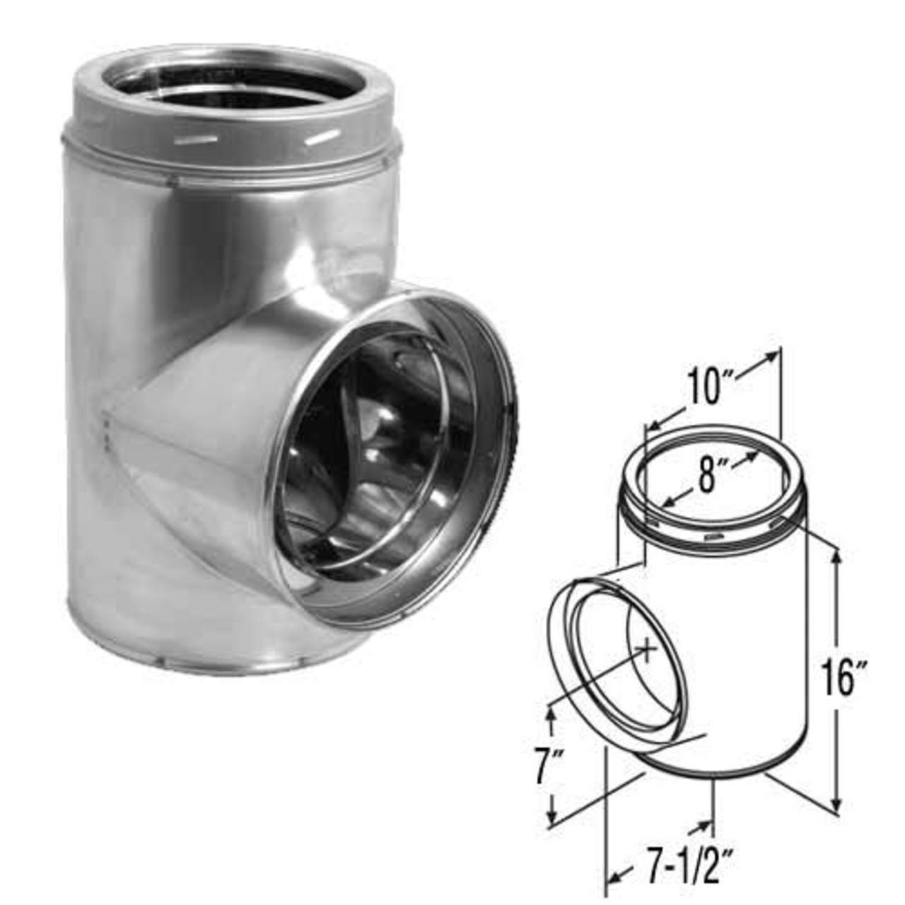8" DuraTech Stainless Steel Standard Tee with Cap - 8DT-STSS