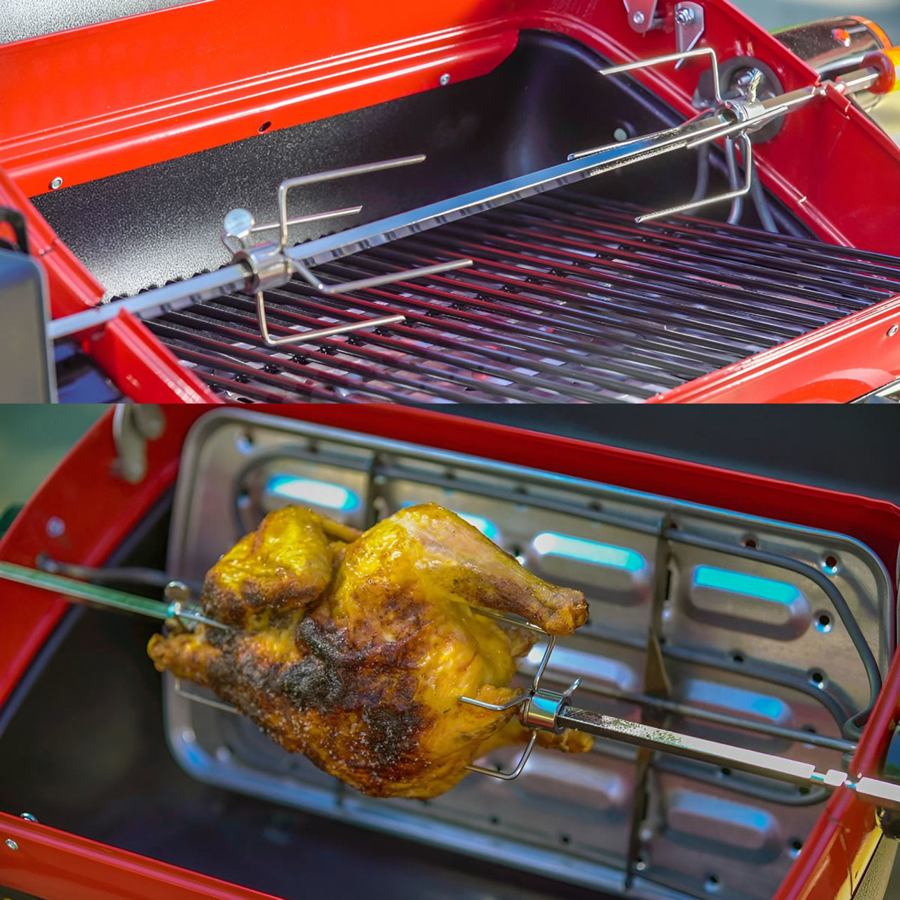 Americana 3-Zone Cart Electric Grill with Polymer Side Tables & Rotisserie - 9359U8.181