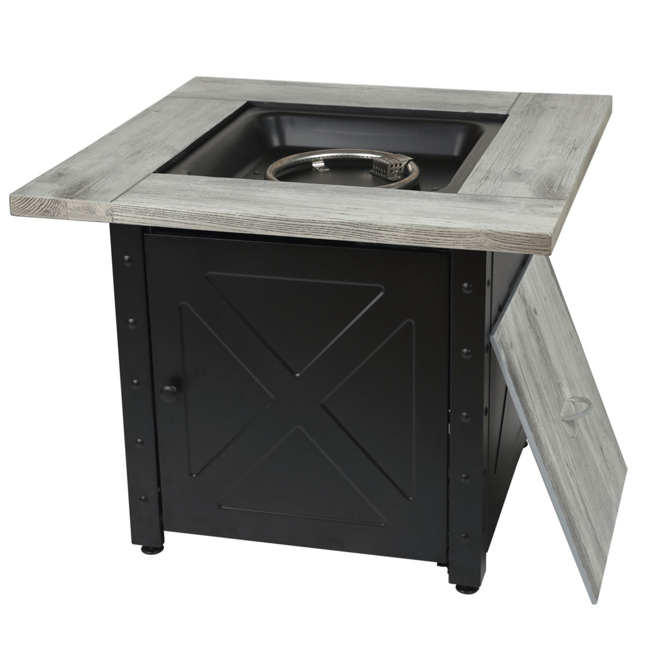 The Mason - 30" Square Gas Outdoor Fire Pit w/ Cement Resin Mantel - Black and Gray