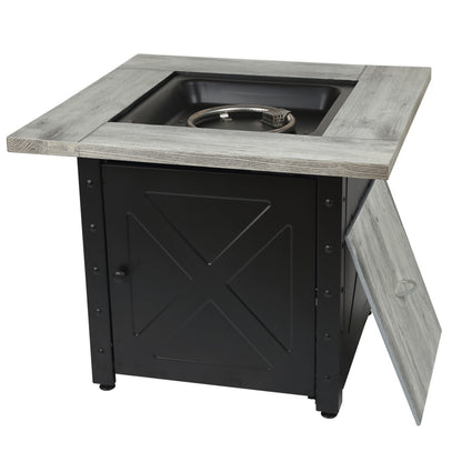 The Mason - 30" Square Gas Outdoor Fire Pit w/ Cement Resin Mantel - Black and Gray