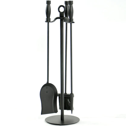 4 Piece Wrought Iron Black Fireplace Tool Set - F-1048