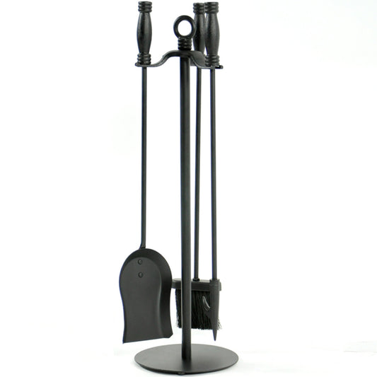 4 Piece Wrought Iron Black Fireplace Tool Set - F-1048