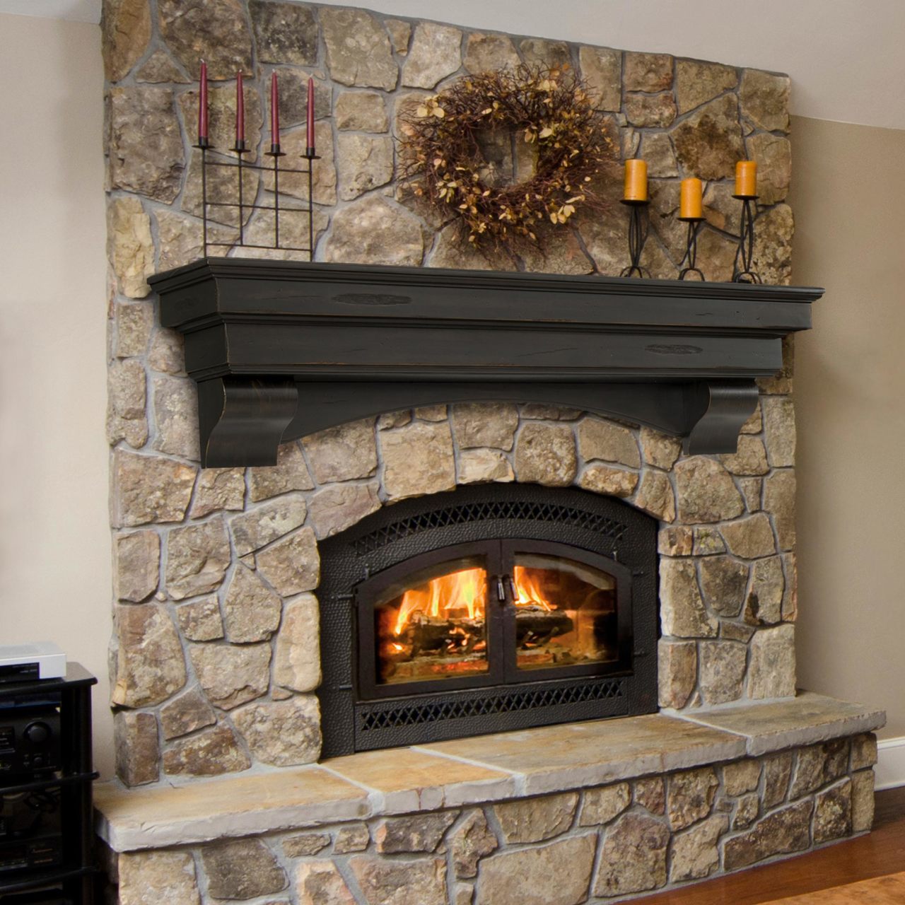 48" Celeste Fireplace Shelf by Pearl Mantels - Espresso Distressed Finish