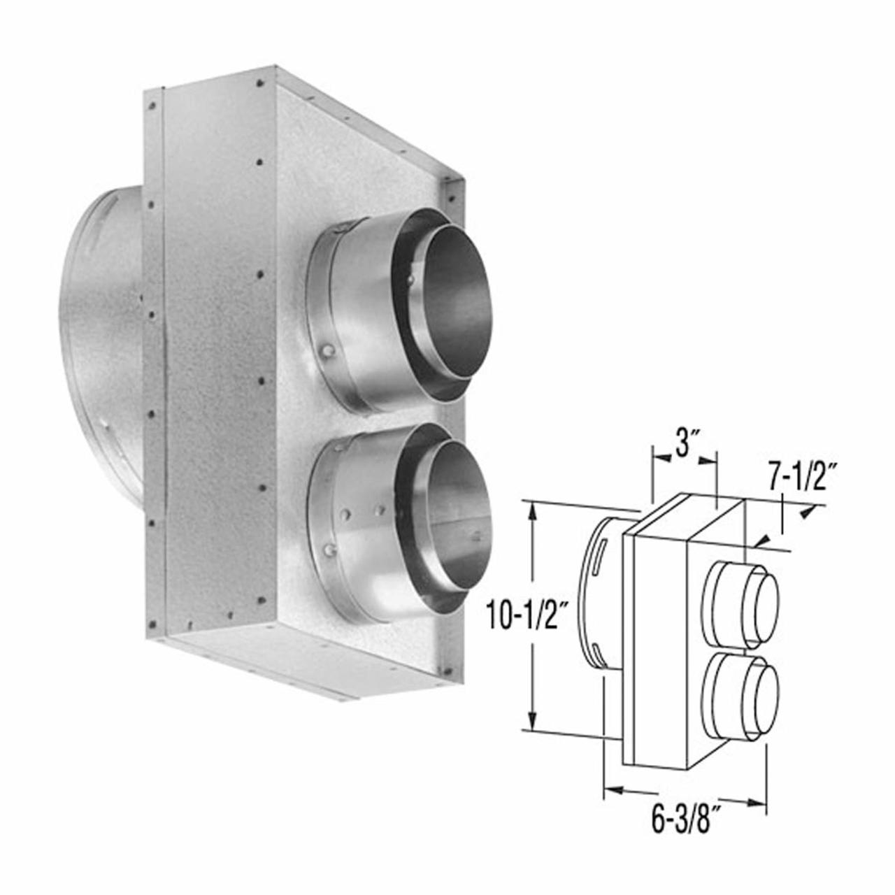 4" x 6 5/8" DirectVent Pro Co-Axial to Co-Linear Appliance Connector for Travis Stoves - 46DVA-TCL