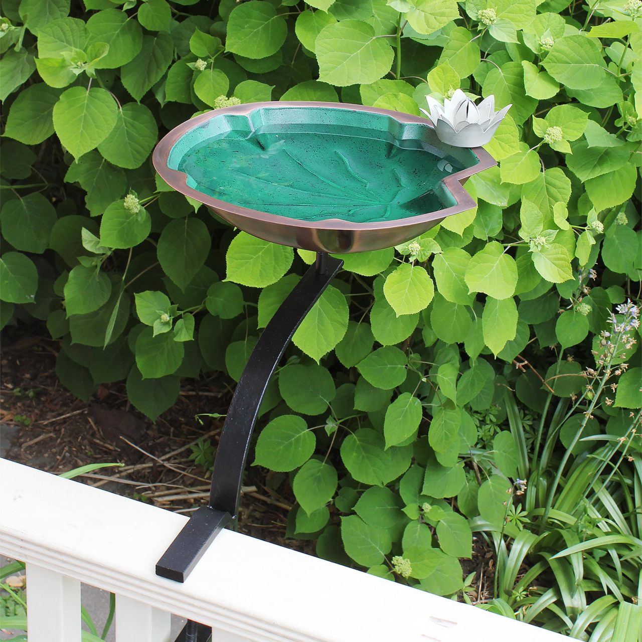 12.5" Lilypad Birdbath with Rail Mount Bracket - Green