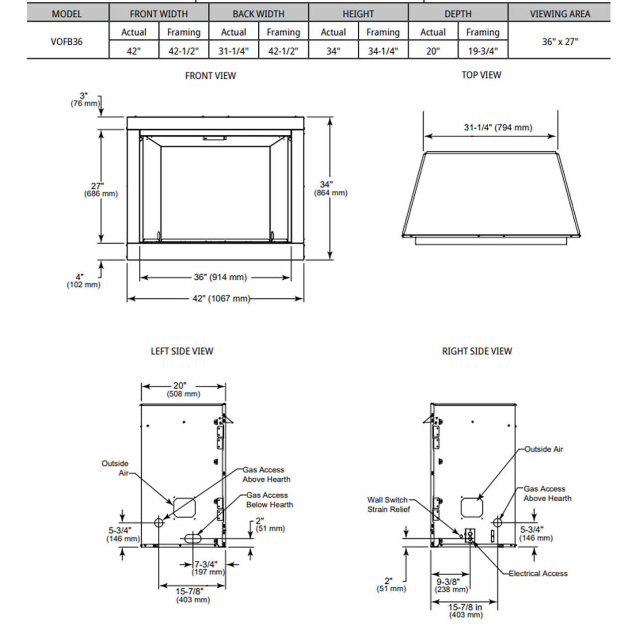 Outdoor Lifestyles 36" Vesper Firebox - Herringbone Concrete Refractory - VOFB36-H