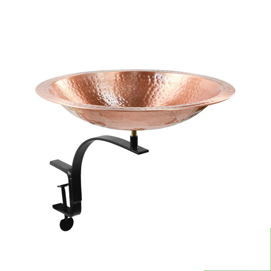 14" Solid Hammered Copper Birdbath with Rail Mount Bracket