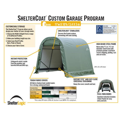ShelterCoat 11 x 8 Wind & Snow Rated Garage  - Green