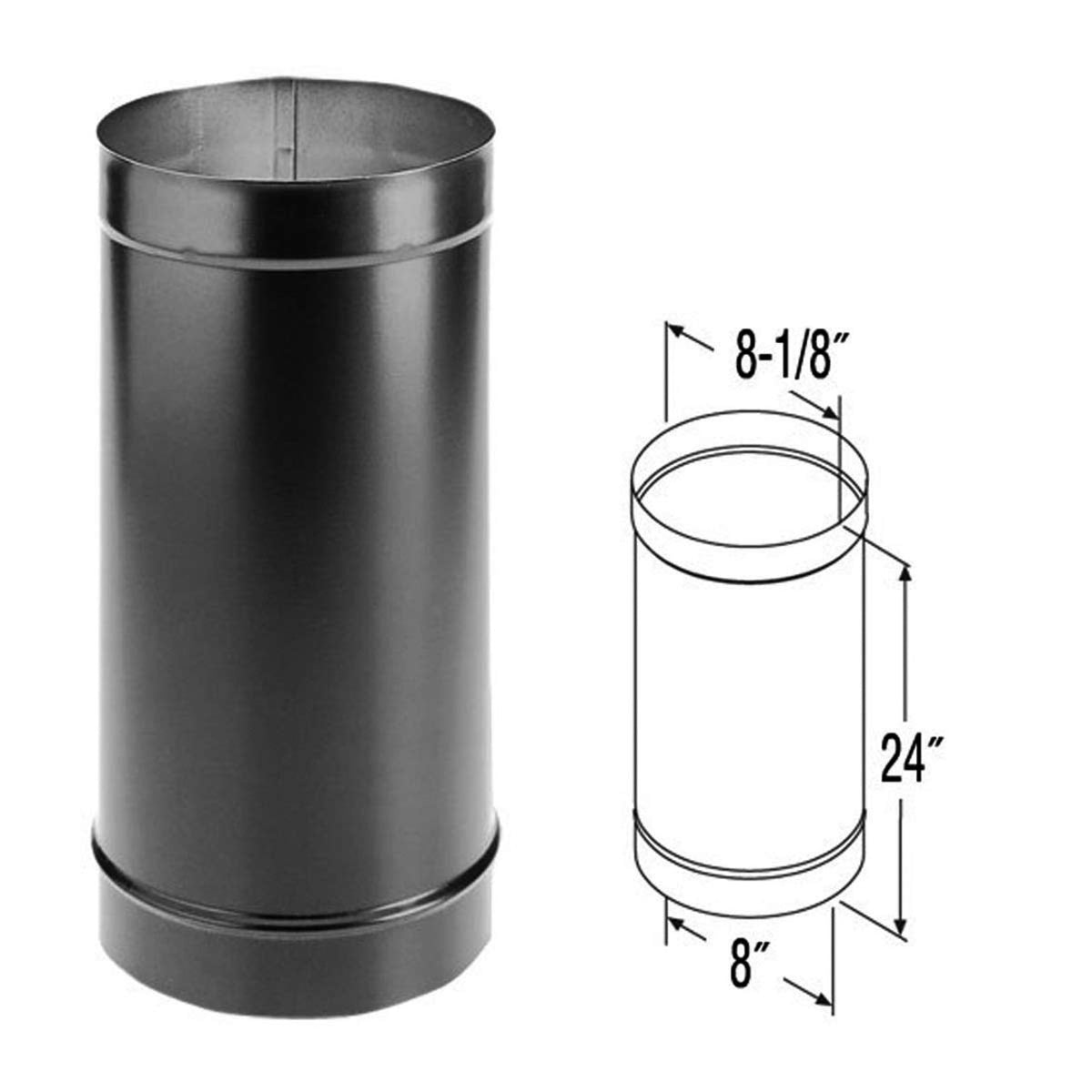 8" x 24" DuraBlack Single-Wall Black Stove Pipe - 8DBK-24