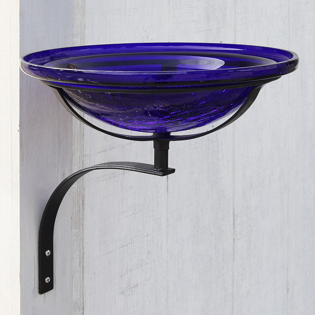12-in. Cobalt Blue Crackle Glass Bowl Birdbath
