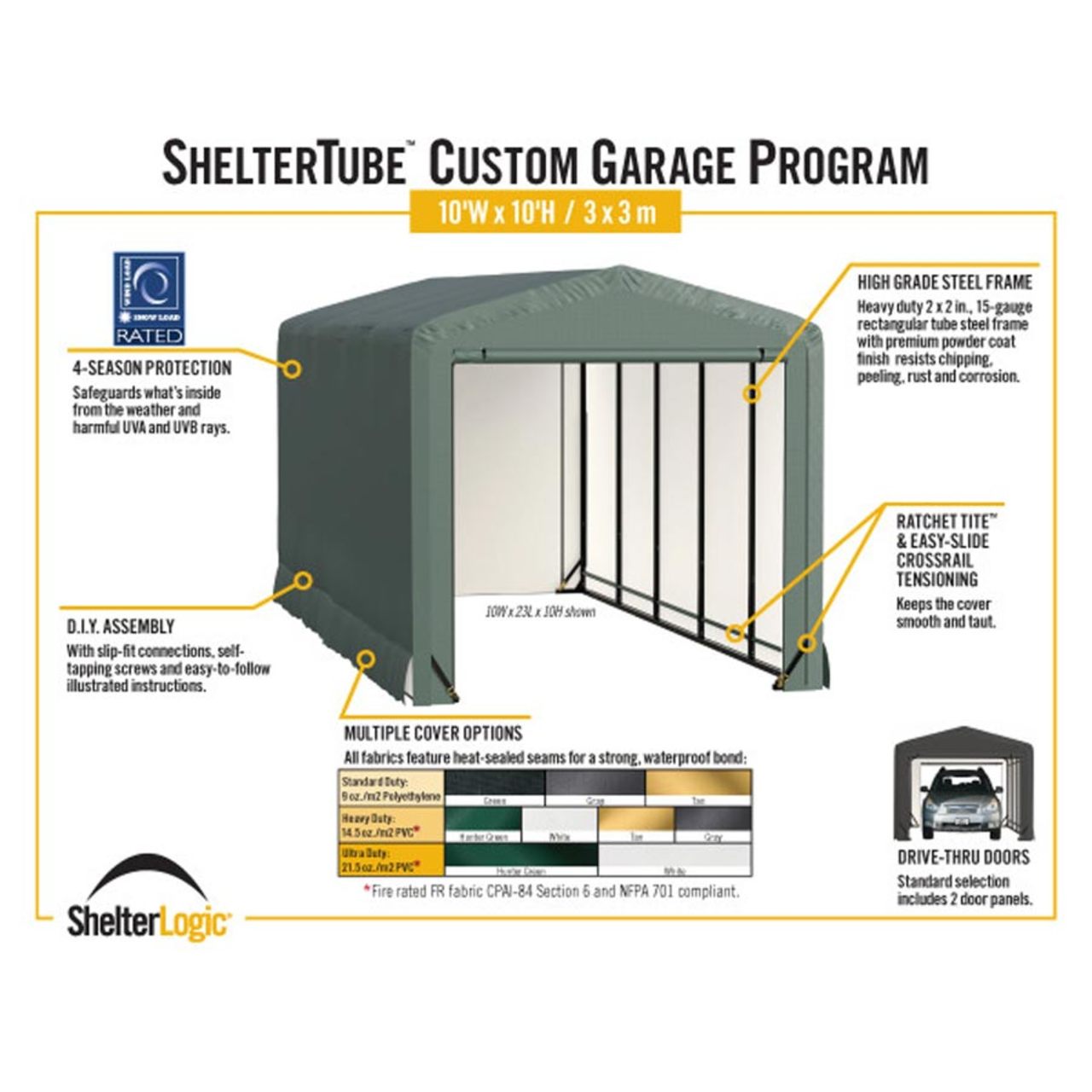 ShelterTube 10' x 14' x 10'  Wind & Snow-Load Rated Garage - Green