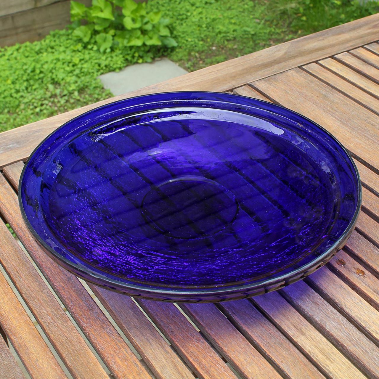 14-in. Cobalt Blue Crackle Glass Bowl Birdbath