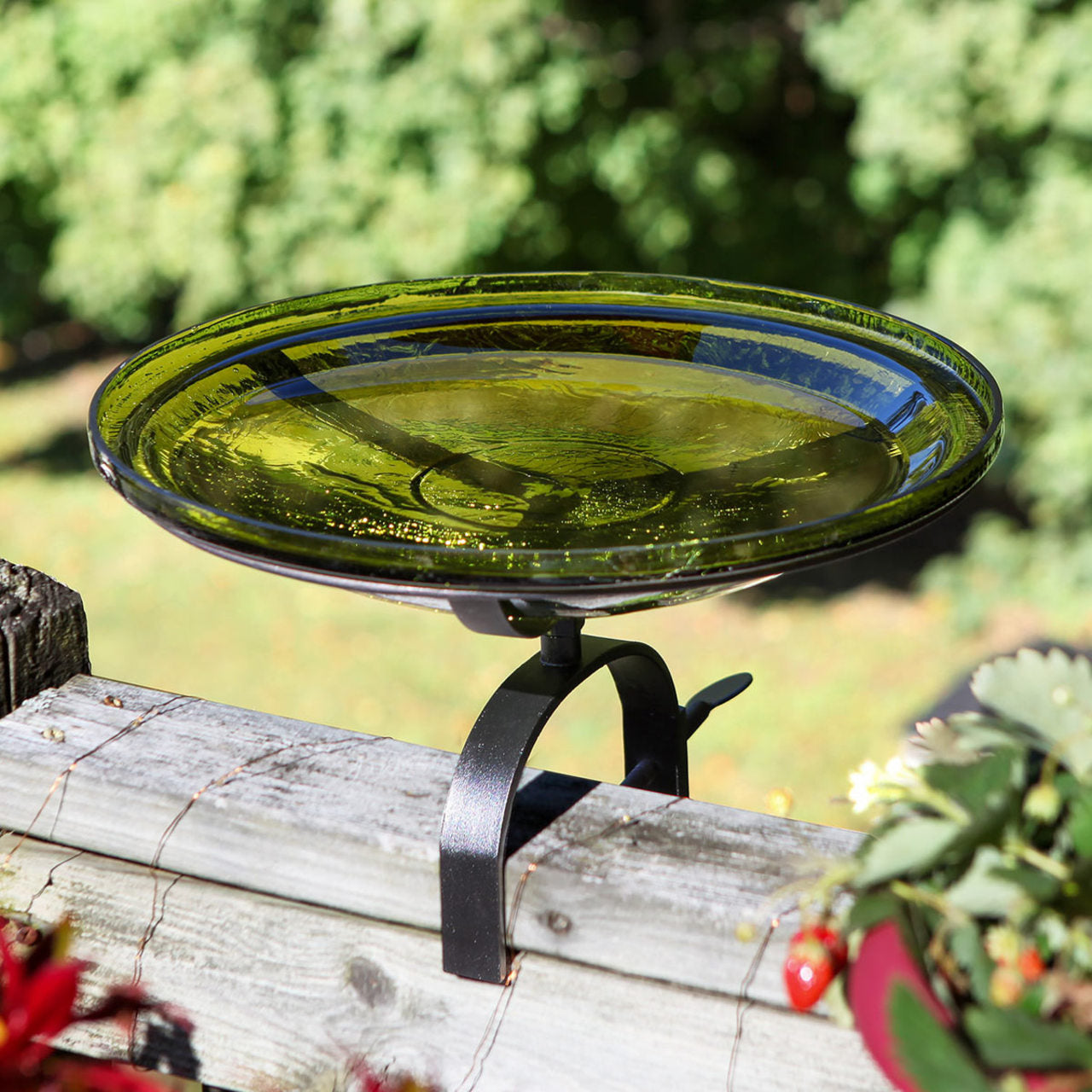 12-in. Fern Green Crackle Glass Bowl Bird Bath