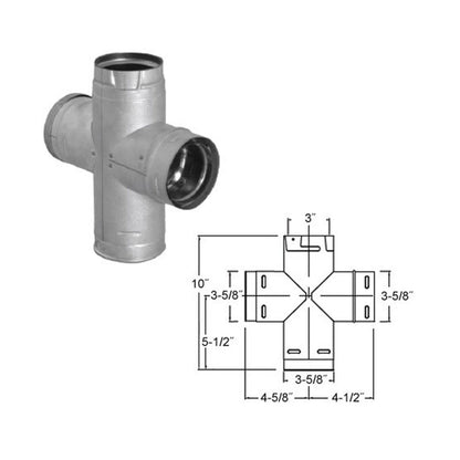 3" PelletVent Pro Double Tee with Clean-Out Tee Cap - 3PVP-DBT1