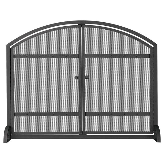 Single Panel Black Wrought Iron Arch Top Screen with Doors