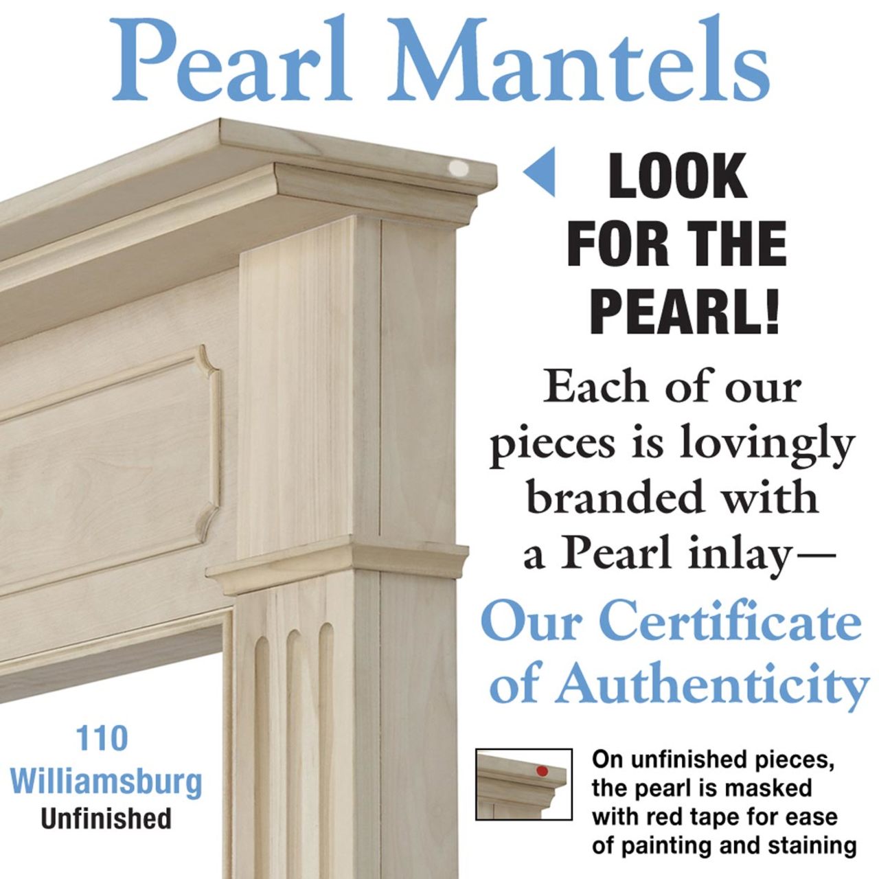 48" Williamsburg Unfinished Fireplace Surround by Pearl Mantels