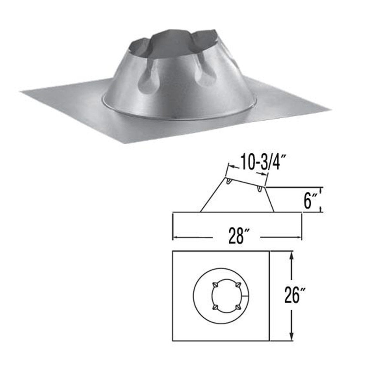 DuraPlus 6'' 0/12 - 6/12 Roof Flashing - 9049V | Chimney Pipe