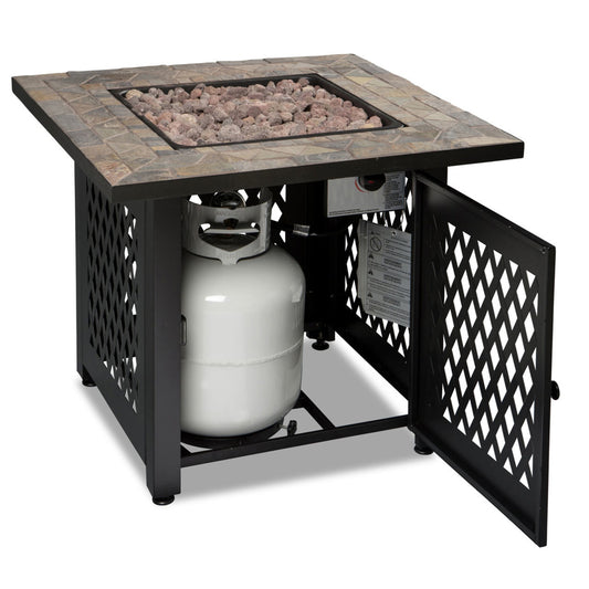 LP Gas Outdoor Fire Pit w/ 30" Slate Steel Mantel - Brown