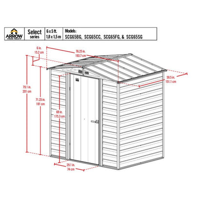 Arrow Select 6 x 5 Steel Storage Shed -  Charcoal