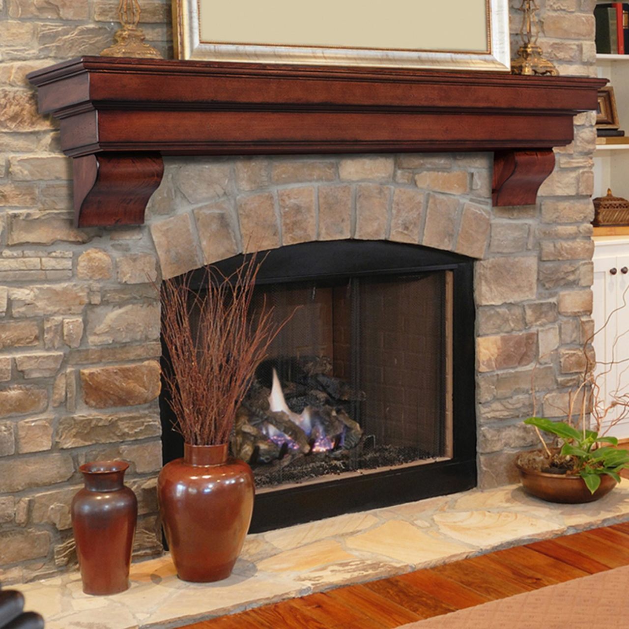 72" Auburn Distressed Cherry Finished Fireplace Shelf by Pearl Mantels