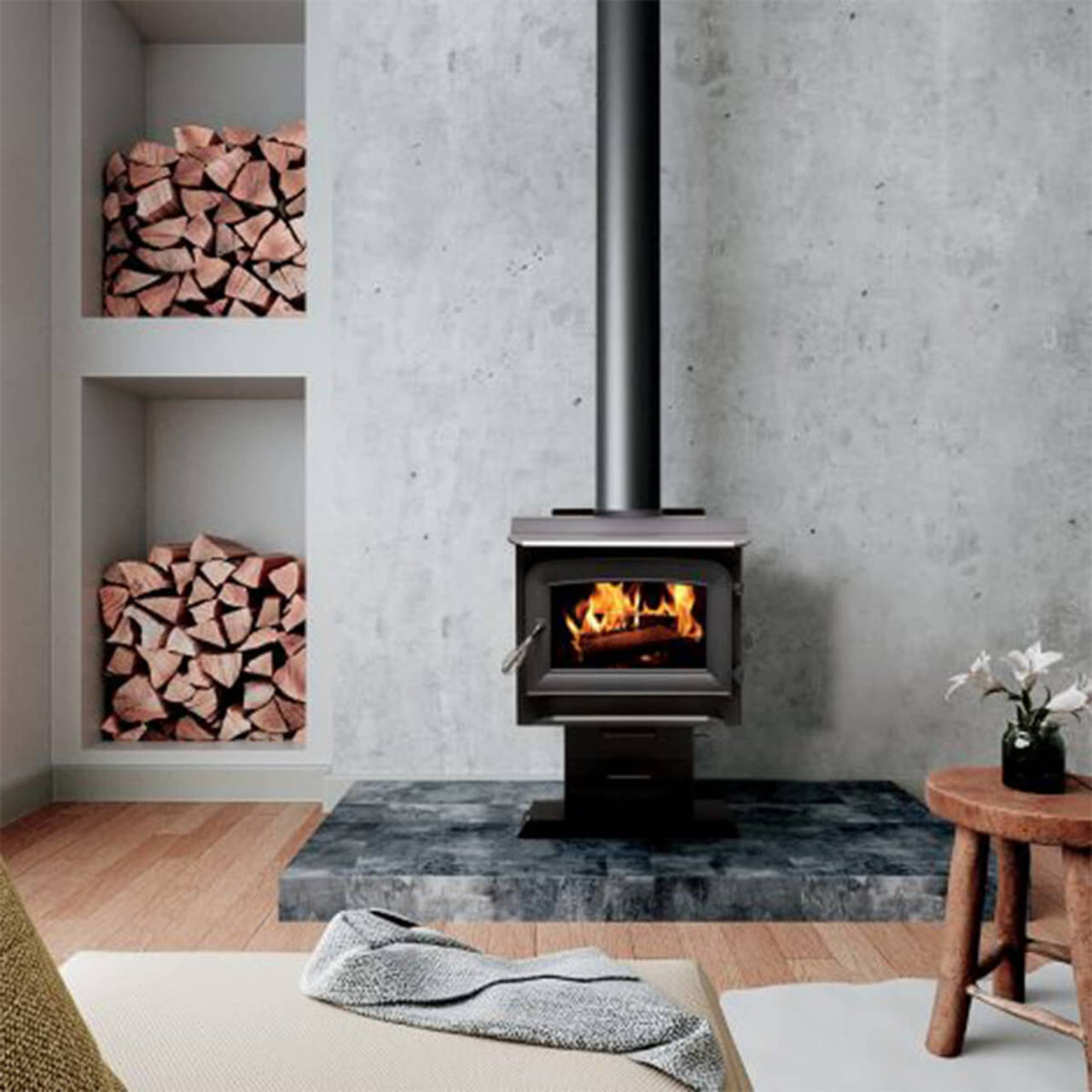 Ashley 1,200 sq ft 2020 Small Wood Stove with Nickel Spring Handle