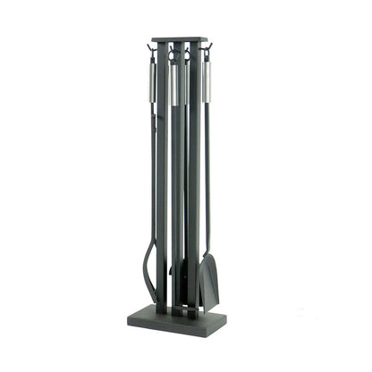 Pilgrim 5 Piece Matte Black Contemporary Tool Set - Brushed Steel Handles