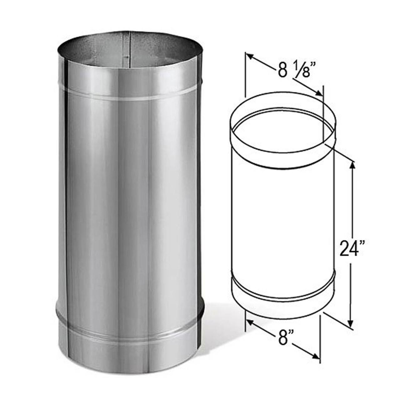 8" x 24" DuraBlack Stainless Steel Single-Wall Pipe - 8DBK-24SS