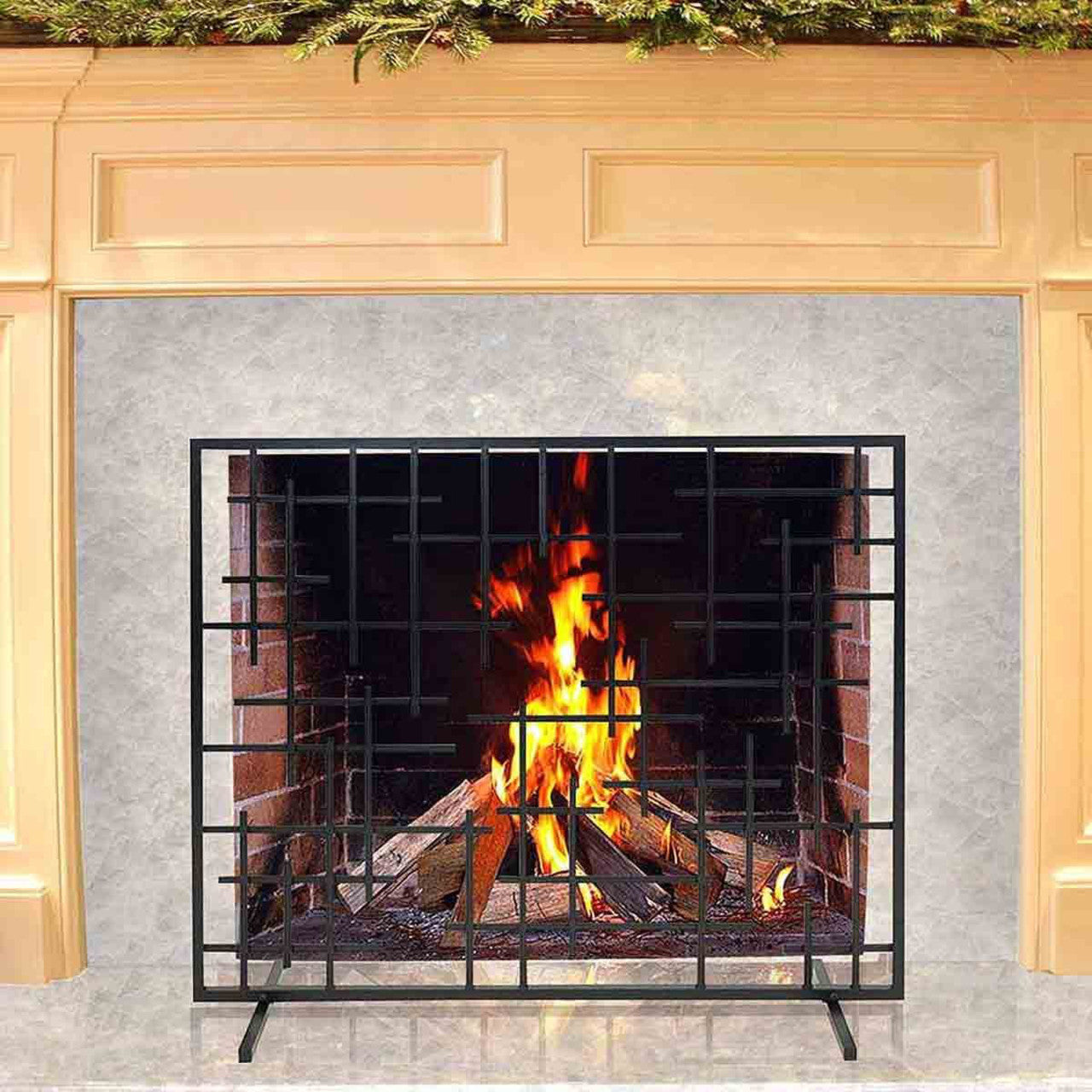 Pilgrim 39" x 31" Black Contemporary Summer Fireplace Screen