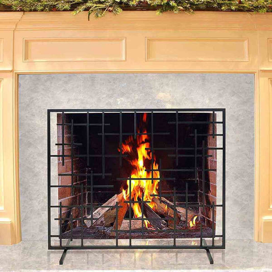Pilgrim 39" x 31" Black Contemporary Summer Fireplace Screen