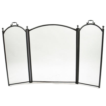 3 Fold Large Diameter Fireplace Screen - Black