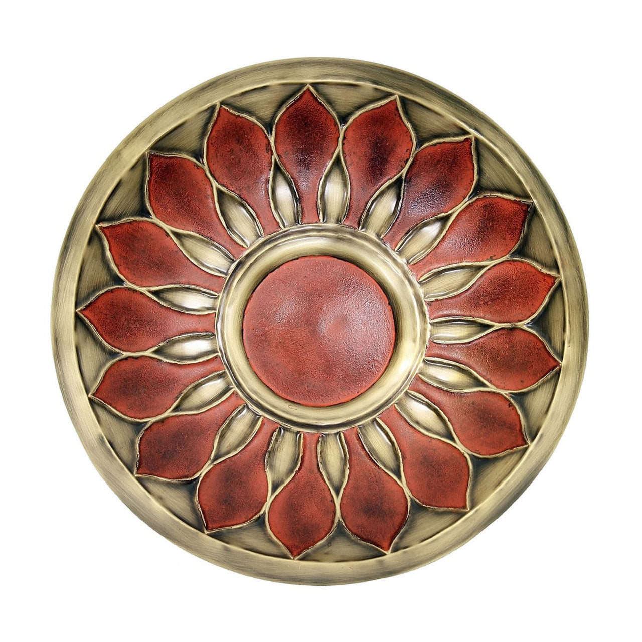 16" Red African Daisy Birdbath in Copper Finish with Stake