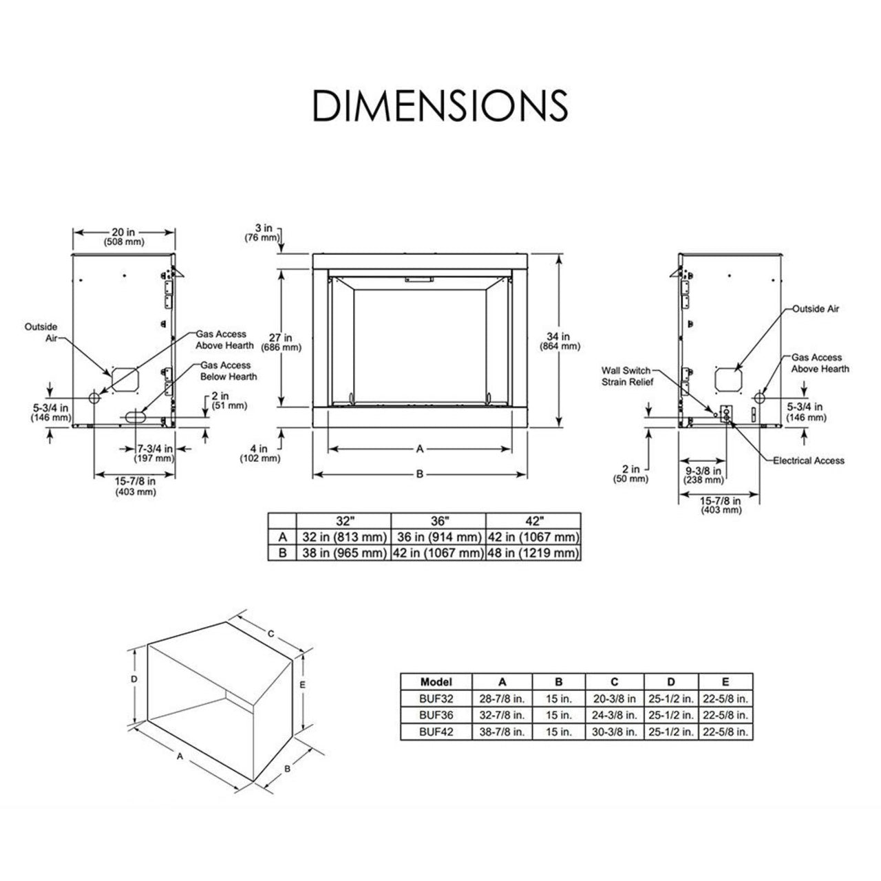 Monessen 36" Exacta Clean Face Firebox, no interior panels - BUF36A