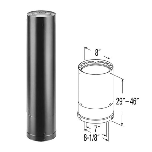 7" DVL 29" - 46" Double-Wall Telescoping Black Stove Pipe - 7DVL-46TA