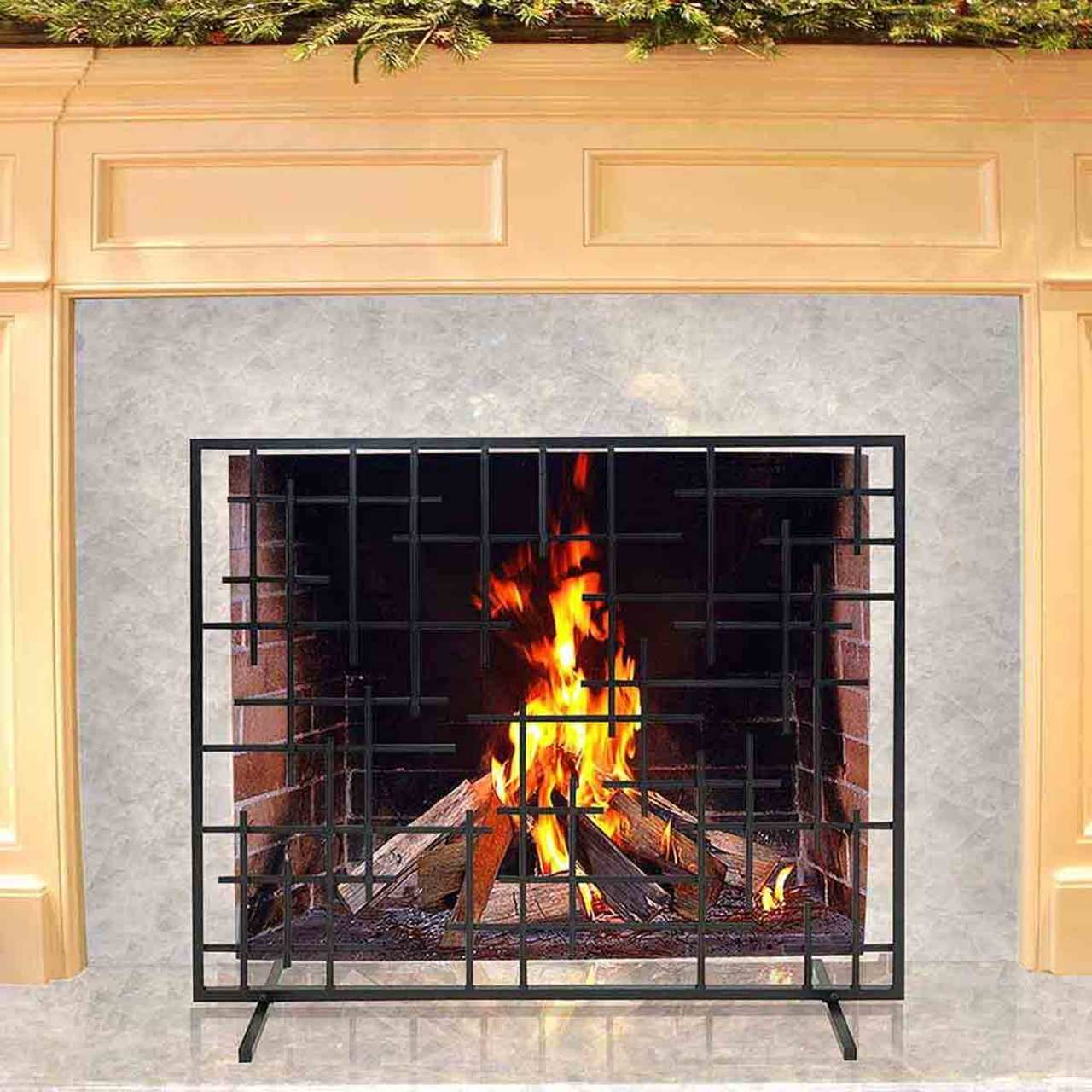 Pilgrim 39" x 31" Black Contemporary Summer Fireplace Screen