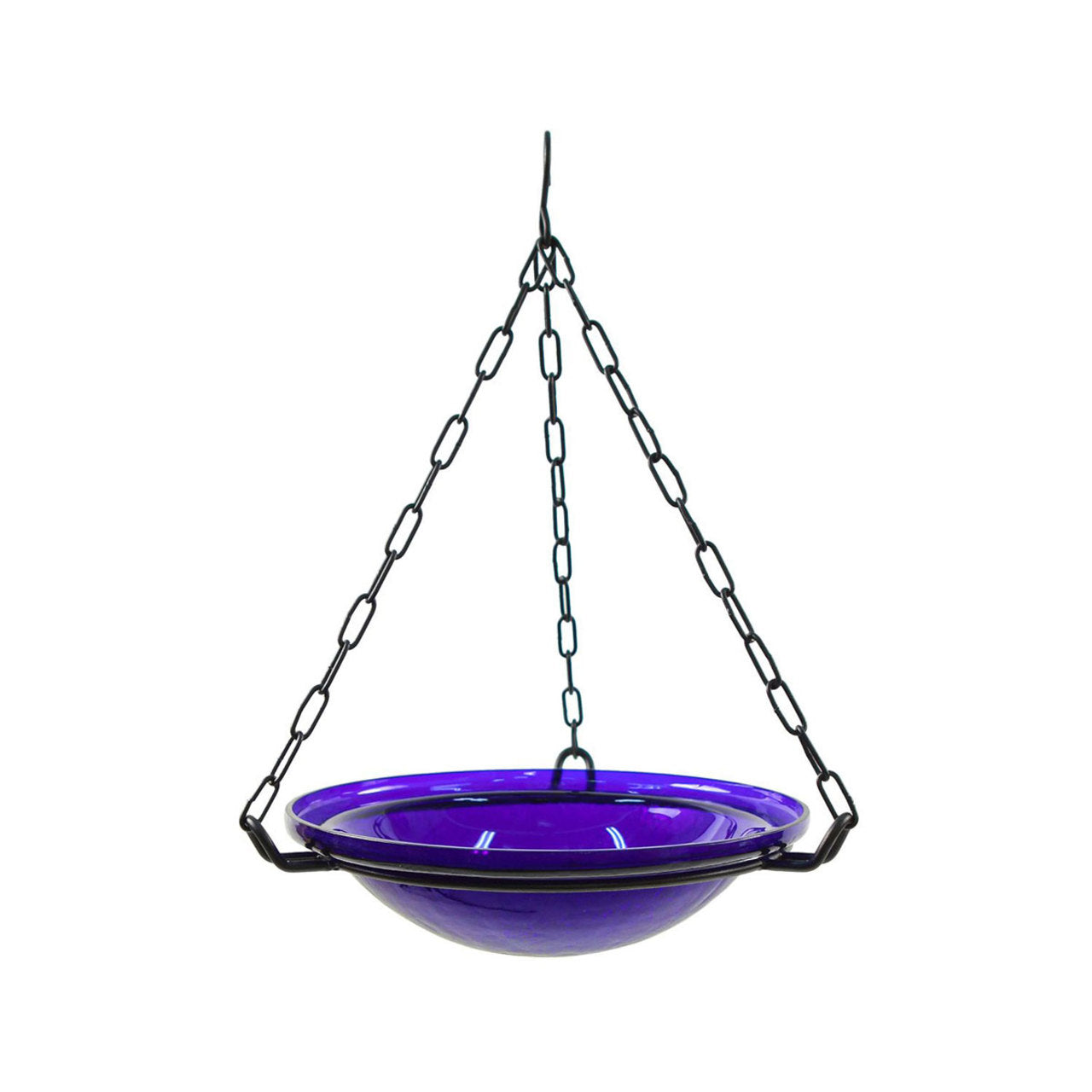 12" Crackle Glass Hanging Birdbath - Cobalt Blue