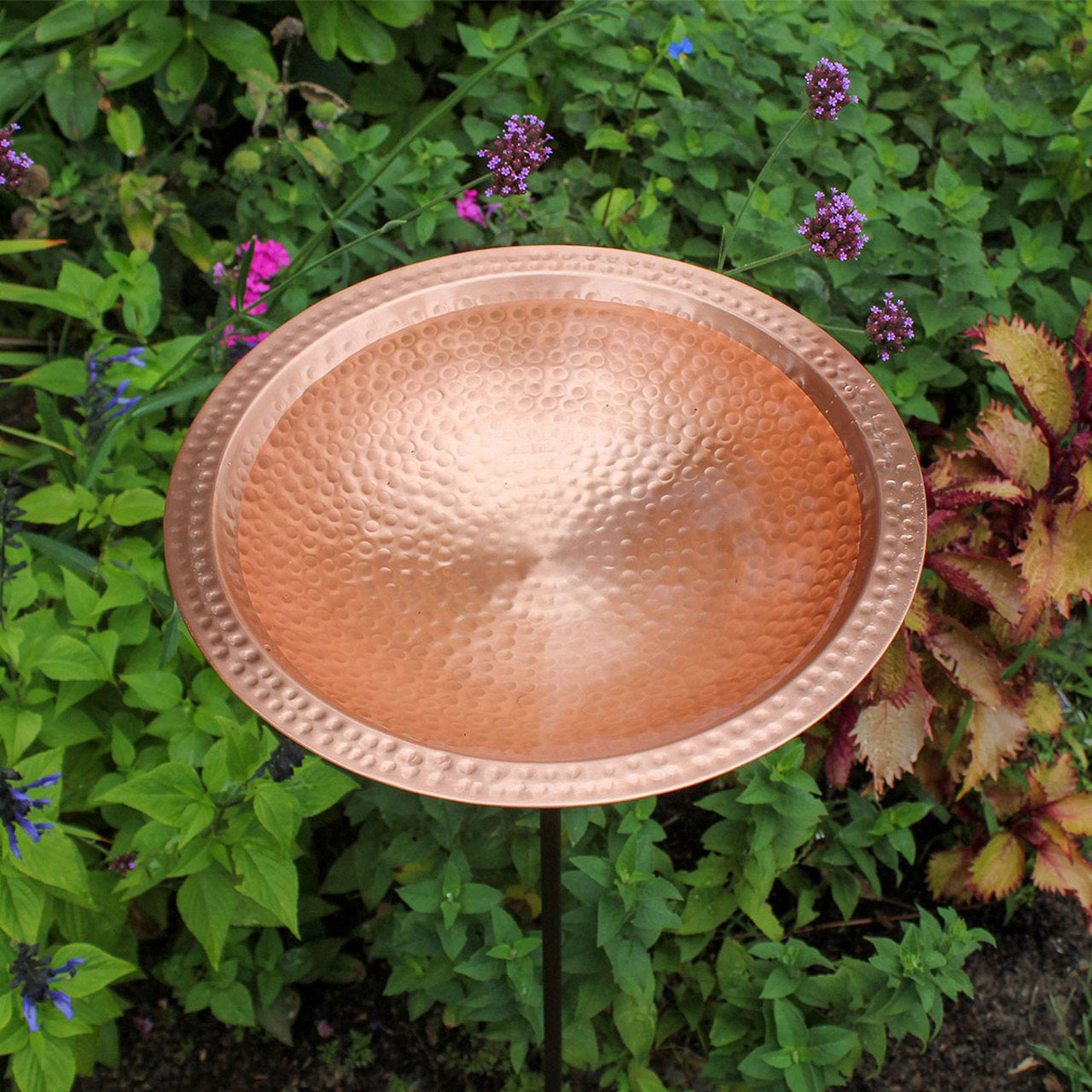 14" Solid Hammered Copper Bowl w/ Rim w/ Stake