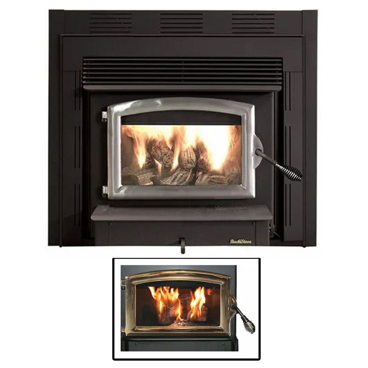 Black Wood Stove Insert with Gold Door - Model 74ZC